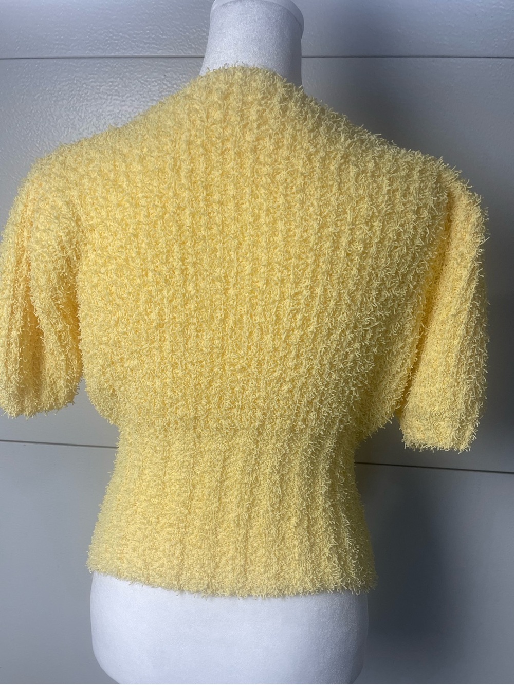 Chicwish Sunny Yellow Textured V-Neck Short Sleeve Sweater - Picture 4 of 10
